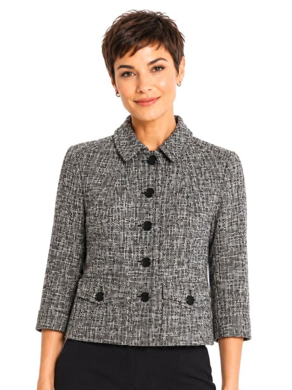 Martin + Osa Black White Cotton Tweed Coat Jacket